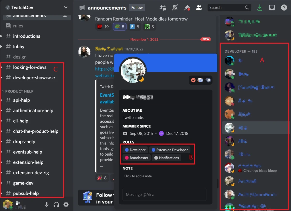TwitchDev community and developer roles